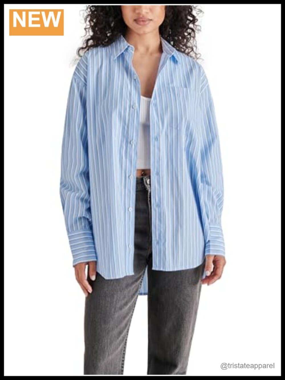 Striped Button Down Shirt Women Long Sleeve Cotton Blend Polo Top
